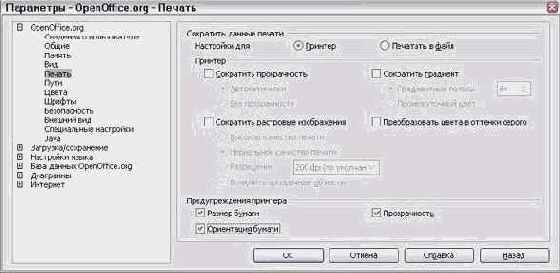 Параметры печати