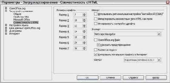 Параметры Загрузка/Сохранение – Совместимость с HTML