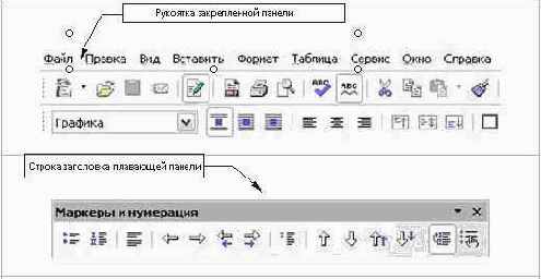 Перемещение панелей инструментов